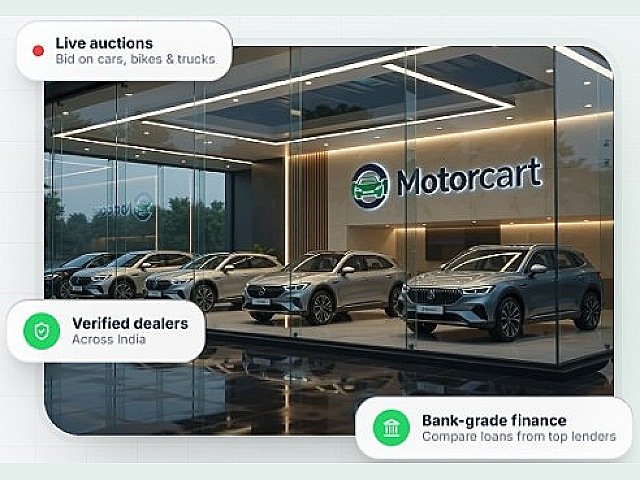 MotorCart website: a Motorcart showroom with SUVs, live auctions, verified dealers and finance highlights